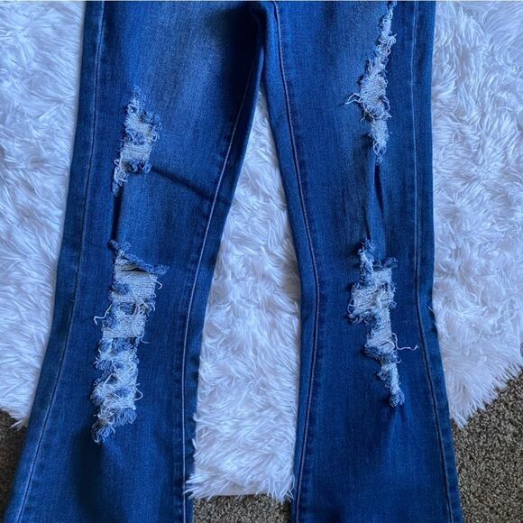 Nina Rossi Jeans Super High Rise Flare Long New Distressed Women’s Size 5 - Picture 5 of 11